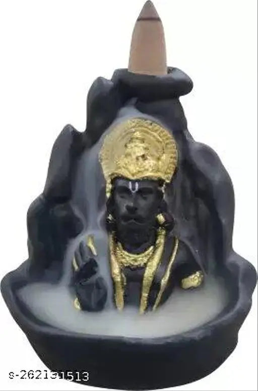 Black polyresin decorative showpiece of Hindu deity Hanuman, 11 cones for backflow protection, with antique design and traditional attire