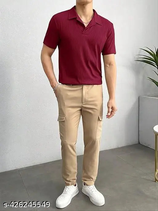 Trendy men's solid Lycra polo neck T-shirt, short sleeves, regular fit, available in S, M, L, XL, XXL