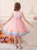 Pink and white lace girls' dress with round neckline