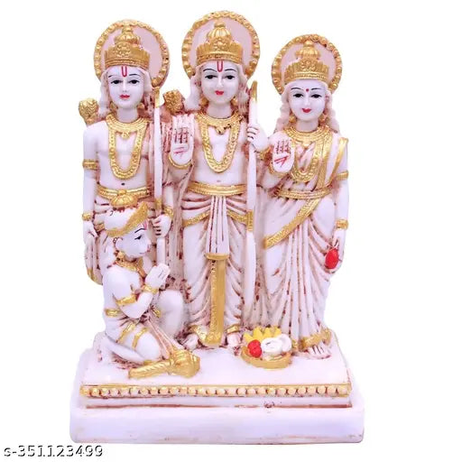 White polyresin Ram Darbar God Idol, religious figurine for Mandir/temple/home/office - (9cmx16cmx22cm)