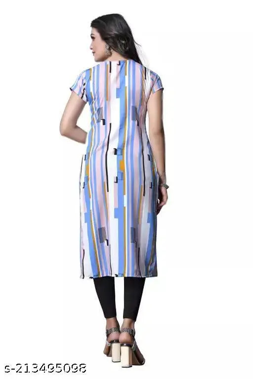Multicolor print crepe straight kurti for plus size women, India-made
