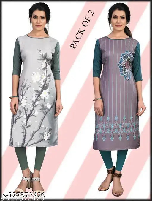 American crepe straight kurta combo pack (2 pieces), printed S-XXL sizes, casual & festive occasion, 3/4 sleeve length 44 inches