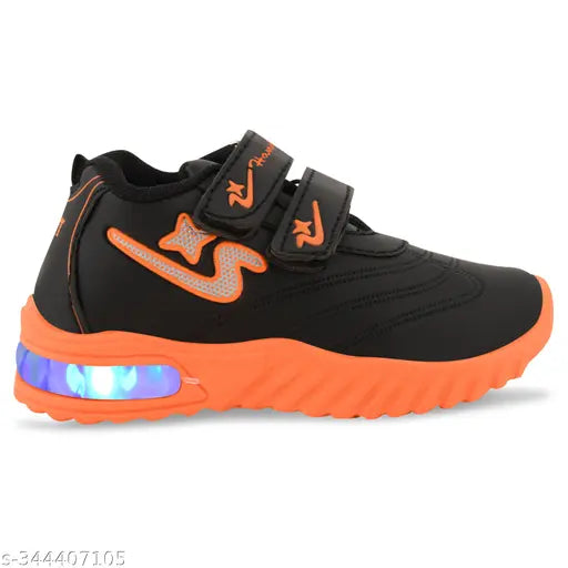 Orange and black casual shoes with LED lights and Velcro closure