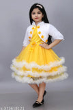 Green three-quarter sleeve Barbie girls festive wedding dress by Jhilik Garments, net fabric with printed pattern on display