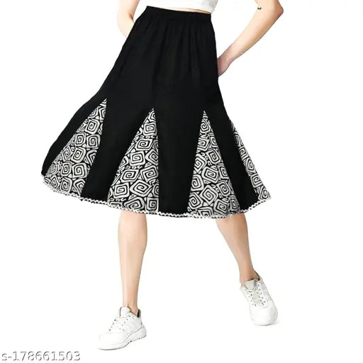 Black rayon midi skirt with high slit, women's fashion