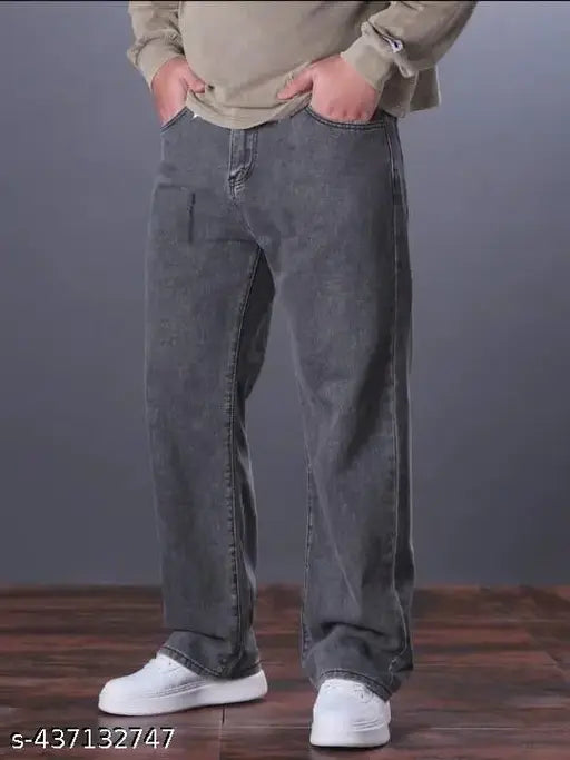 Light grey baggy jeans, elastic waistband