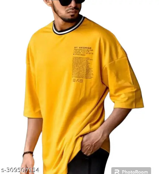 Men's cotton blend red round neck t-shirt with graphic print, three-quarter sleeves, printed design