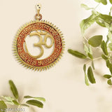 Metal Om Gaytri mantra wall hanging for decoration, brass and aluminum mix, Indian origin, spiritual peaceful environment
