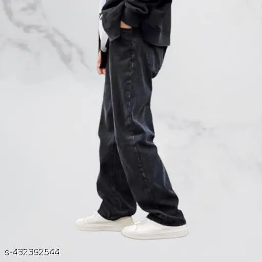 Imported men's loose fit straight leg jeans, dyed/washed casual street style denim for daily wear. Premium heavy denim fabric quality by *O WHITE DENIM*. Size 32 (waist 32", length 40", hip 34"). Country of origin: India