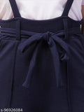 Blue polyester dungaree with white t-shirt for women, solid pattern on casual outfit