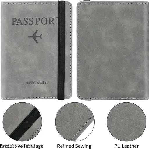 Black PU Leather RFID-Blocking Travel Document Holder - Includes 4 card slots, cash slot, passport slot, SIM card slot, and boarding passes slot. Durable, abrasion-resistant design with premium quality