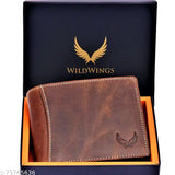 Solid brown 100% genuine leather men's wallet, RFID protected, 2 compartments