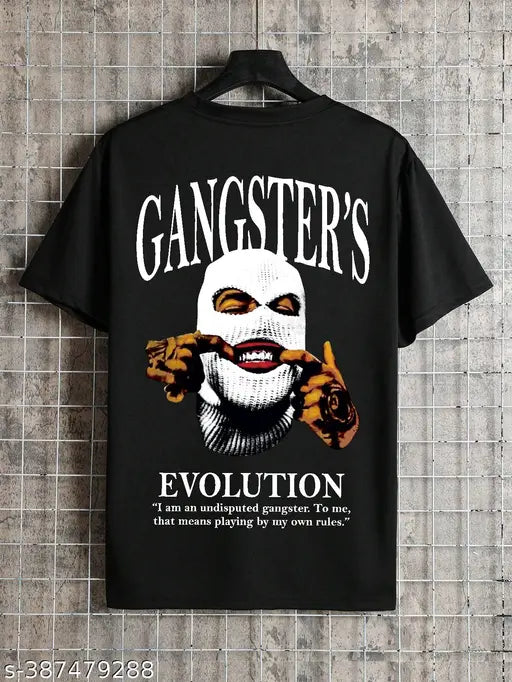 Black cotton blend graphic printed half sleeve t-shirt for men, timeless style, India-made