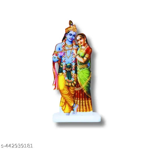 Medium-sized acrylic Radha Krishna idol for home decor or car dashboard. Vibrant detailing, compact, lightweight, non-slip base. Ideal spiritual accessory for peace and protection