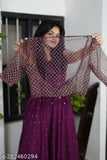 Latest fox 'Georgette' party wear kurta with organza jacket and allover embroidery work. Purple kurta and separate embroidered jacket