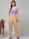 Solid silk women's formal pants, luxurious solid pattern, India-made fashion pant in size S,M,L,XL,XXXL
