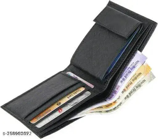 Mens black Alбом PU wallet, durable leatherette design with 3 credit card slots, secret compartments, and coin pocket. Well-crafted for men's essential needs, made in India