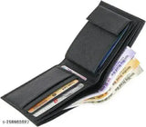 Mens black Alбом PU wallet, durable leatherette design with 3 credit card slots, secret compartments, and coin pocket. Well-crafted for men's essential needs, made in India