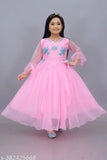 Embroidered net girls' festive dress, three-quarter sleeves, Indian made for kids party