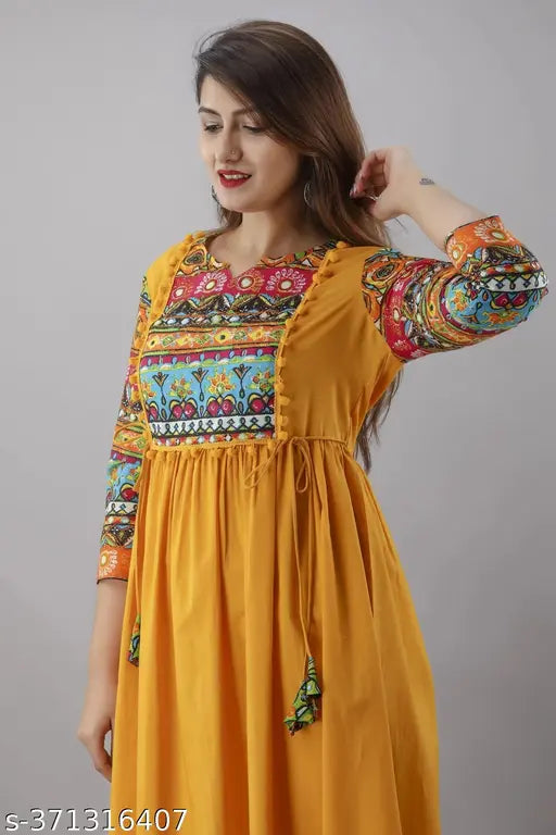 Rayon A-line gown kurta, embroidered three-quarter sleeve for women, Indian traditional fashion
