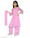 Pink Georgette dress for girls, embroidered net pattern, three-quarter sleeves. Size 3-4 years, India origin