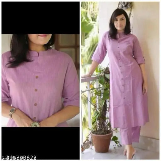 Ethnic Villaa cotton katha coord set women's kurta palazzo solid color, three-quarter sleeves, Indian origin