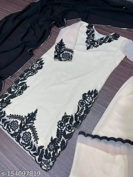 New Designer Festival Special, heavy georgette top with palazzo suit, full-stitched in chine stitch work, free size