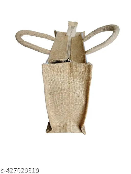 3D printed jute lunch bag, premium quality, checked pattern, eco-friendly carryall from India