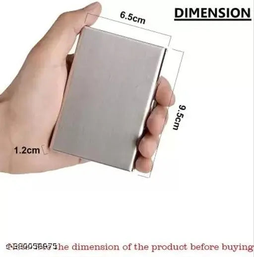 Black stainless steel RFID-protected business card holder, water-resistant, slim and portable, holds 6 cards or 7 cards + 3 folded bills, ultra-slim design, durable, perfect for daily use and travel