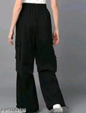 Solid polyester cargo style joggers, latest design for women's casual wear