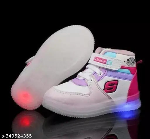 Pink and white shoe with red light on top