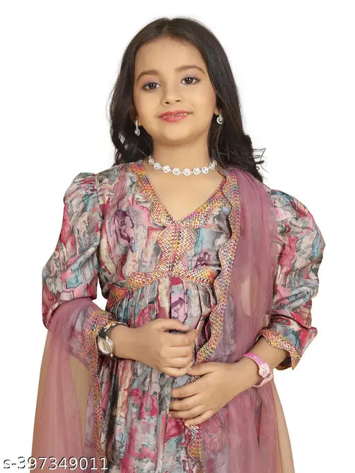 Girls Festive Party Wedding Salwar & Kurta Set, Kora Muslin fabric with three-quarter sleeves. Versatile ethnic wear for casual outings or grand celebrations