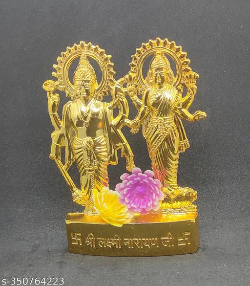 Golden HaridwarDivine Lord Laxmi and Vishnu Ji Idol (11 cm height), decorative metal showpiece for home religious decor