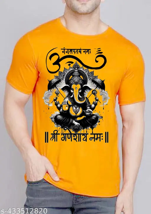 Ganesh Chathurthi printed polyester t-shirt for men, Ganapate Namah design on short sleeves