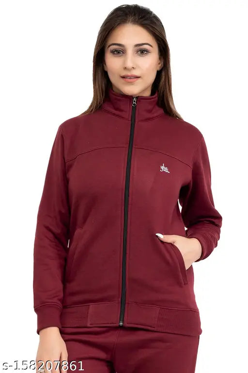 Fleece Women's Jacket, Solid Color, Blended Cotton, Indian-made, Urban Style