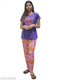 Matelco women's printed round nightsuits, cotton T-shirt and pyjama set with short sleeves, available in M (38in/27in/39in/38in) and L (40in/27in/41in/38in), India origin