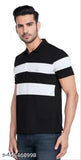Colorblocked black grey cotton t-shirt with horizontal stripes, relaxed fit, short sleeves, and crew neck. Made from soft, breathable cotton blend. Available in sizes S-XXL