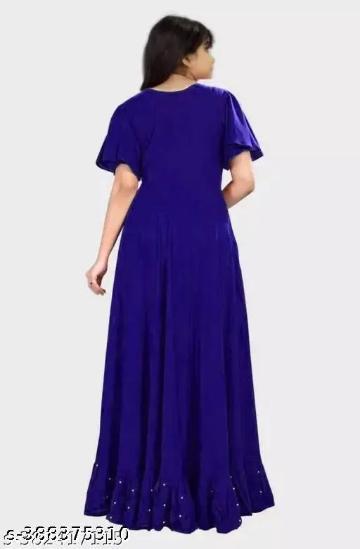 Rayon embellished net dress with heavy stone (moti) for girls, 7-14 years, Indian clothing