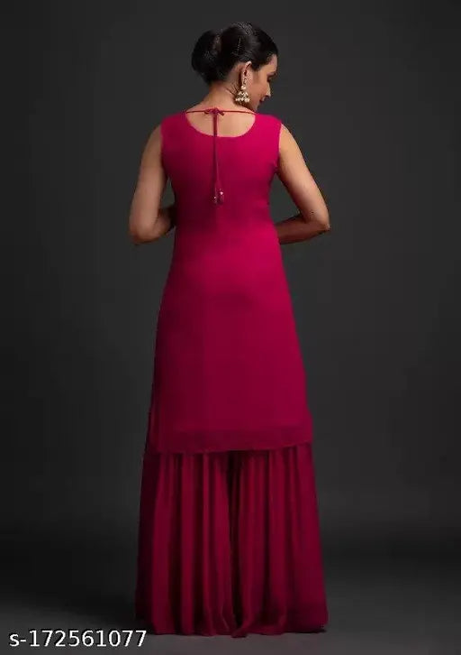 Long red dress with ruffled hem
