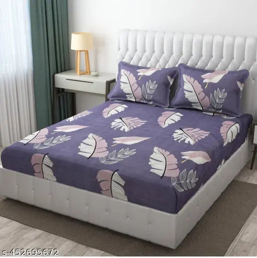 Double glace cotton, premium fitted botanical bedsheet - stylish, superfine quality