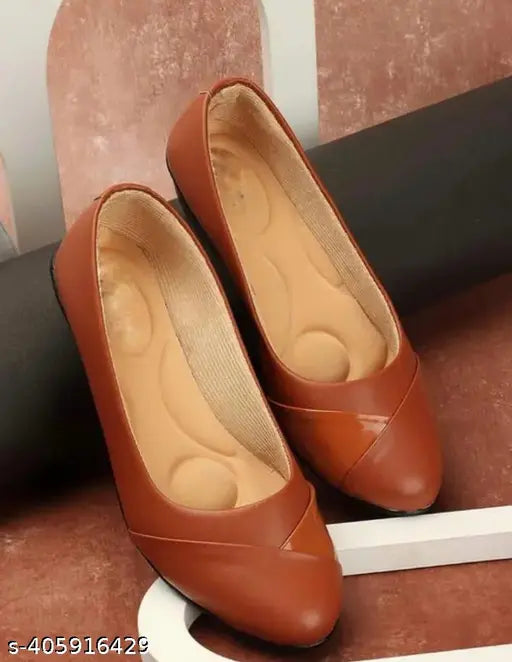 Stylish brown synthetic leather slip-on bellies ballerinas by MAHI & LOOKS, India