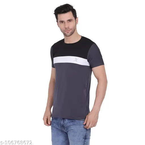 Colorblocked Lycra men's t-shirt, multi-colored round neck, perfect for gym and sports, made in India