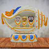 Ceramic multicolor Jagannath idol with shankh design, perfect for home puja or office decorative showpiece - 12.5 cm length