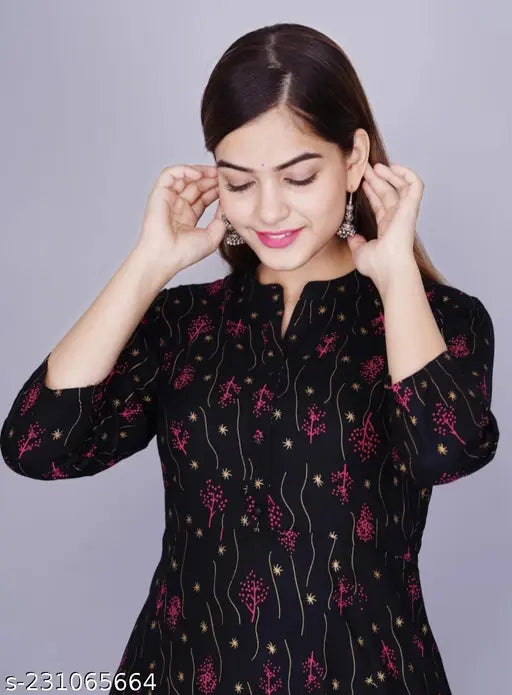 Black embroidered anarkali kameez with flared sleeves