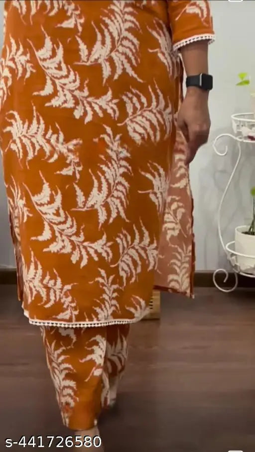 Rayon TH_MUSTERD coord set for couples, featuring printed net palazzo bottoms and three-quarter sleeve kurtas, available in multiple sizes from M to XXL