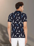 Navy Blue Wild West Mens Polo Neck Cotton Half Sleeve Colorblocked T-Shirt for men on display