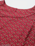 Red women's cotton kurta and palazzo ethnic set, sleeveless, zari woven net pattern for festive parties, India origin