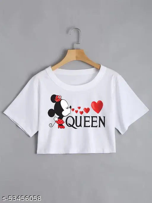 Cotton blend urban feminine t-shirt with printed design, short sleeves, size S-XL