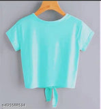 Sea Green crop top & T-shirt for women, love Gola printed Lycra, short sleeves