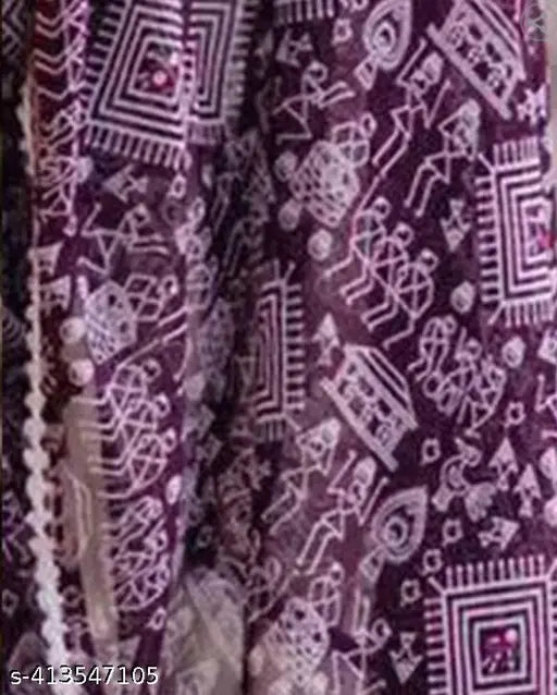 Purple and white georgette saree with matching blouse